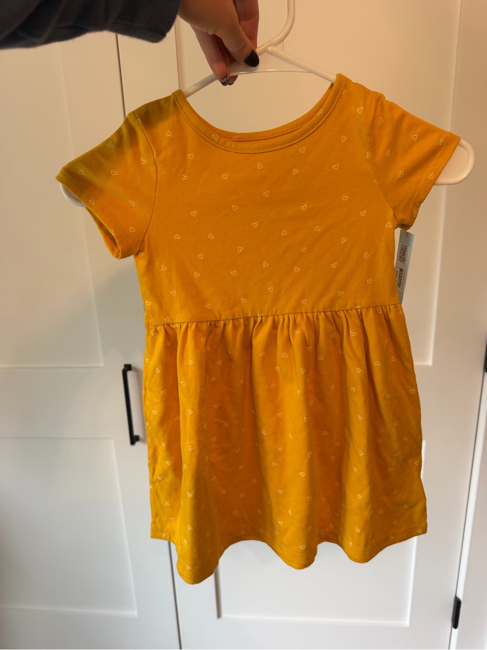 Cat & Jack Mustard Yellow Short Sleeve Heart Print Dress